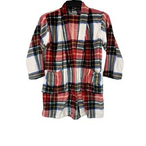 Mistletoe Farms Plaid Plush Flannel Kids Robe Child Size M Cozy Warm Holiday NWD